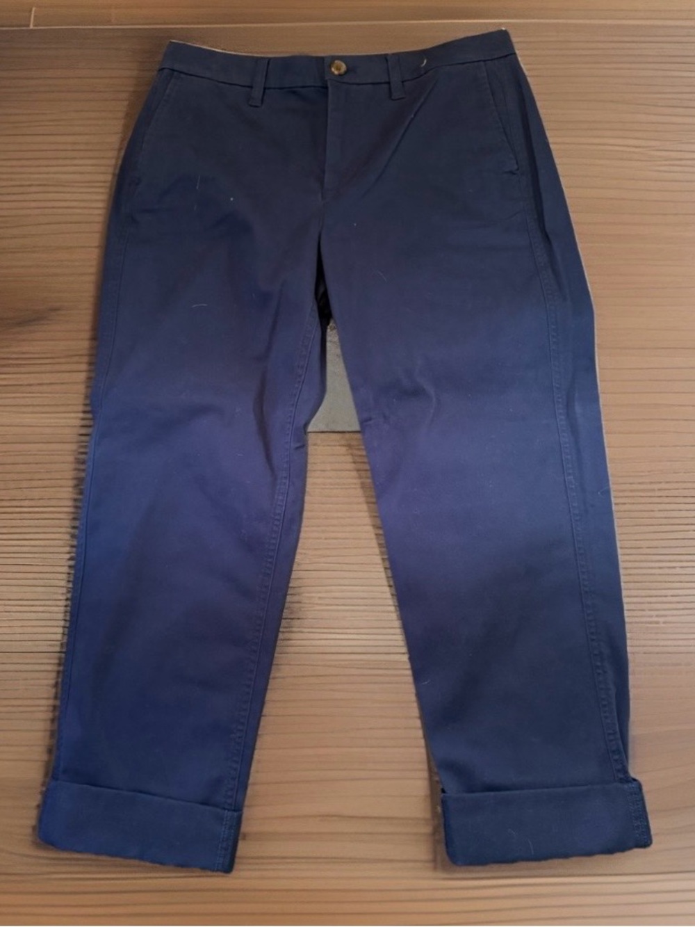 J. Crew Navy Chino Trousers with Cuffed Hem 0086